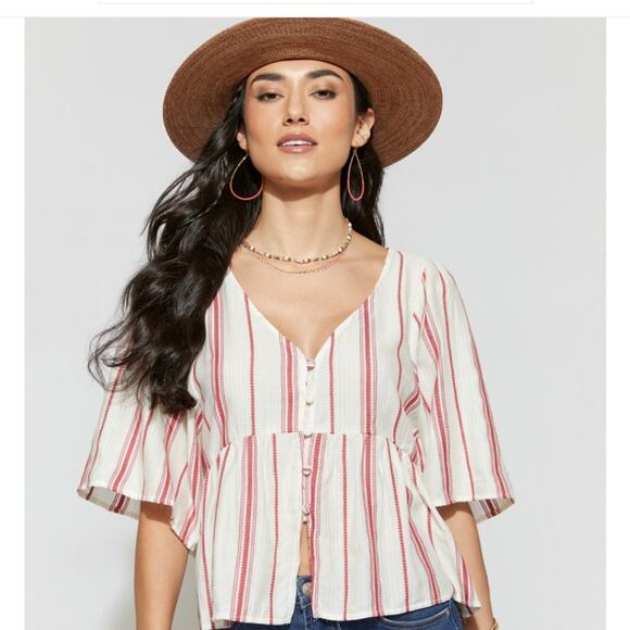 Francesca's Blue Rain Claire Striped Blouse small - Picture 1 of 11